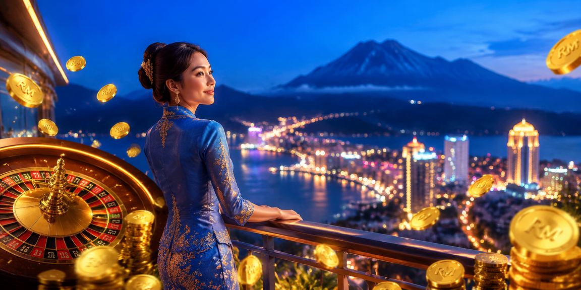 Pemain wanita Malaysia dari Sabah dalam baju kurung menikmati roulette di telefon pintar